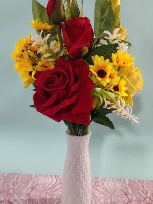 Elegant Artificial Flower Bouquet in Designer Vase – Home & Office Table Decor