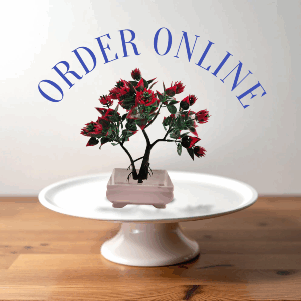 Elegant Red Blossom Artificial Plant with White Plastic Pot – Home & Office Decor - Image 2