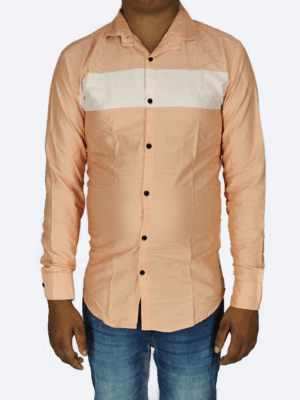 Men’s Peach & White Panel Full Sleeve Shirt – Stylish Casual Wear at Low Price | Generic