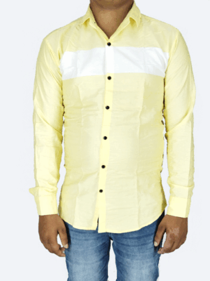 Men’s Yellow & White Panel Full Sleeve Shirt – Stylish Daily Wear at Low Price | Generic