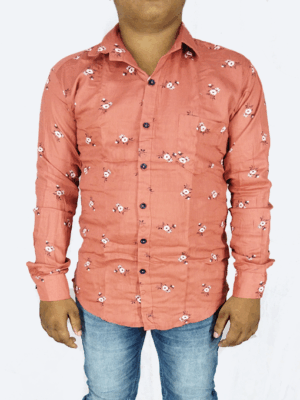 Men’s Peach Floral Printed Full Sleeve Shirt – Trendy Casual Wear at Low Price | Generic