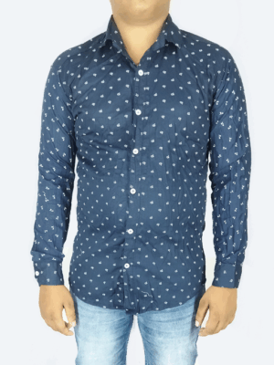 Men’s Navy Blue Printed Full Sleeve Shirt – Stylish Everyday Wear at Low Price | Generic